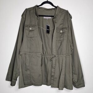 Torrid Womens‎ 4X Green  Cardigan Jacket Open Front Pockets Long Sleeve Utility